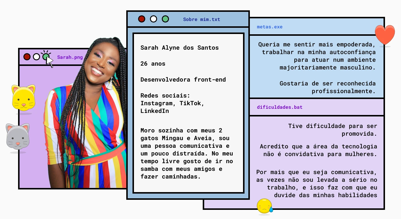 Persona Sarah Alyne — desenvolvedora front-end de 26 anos